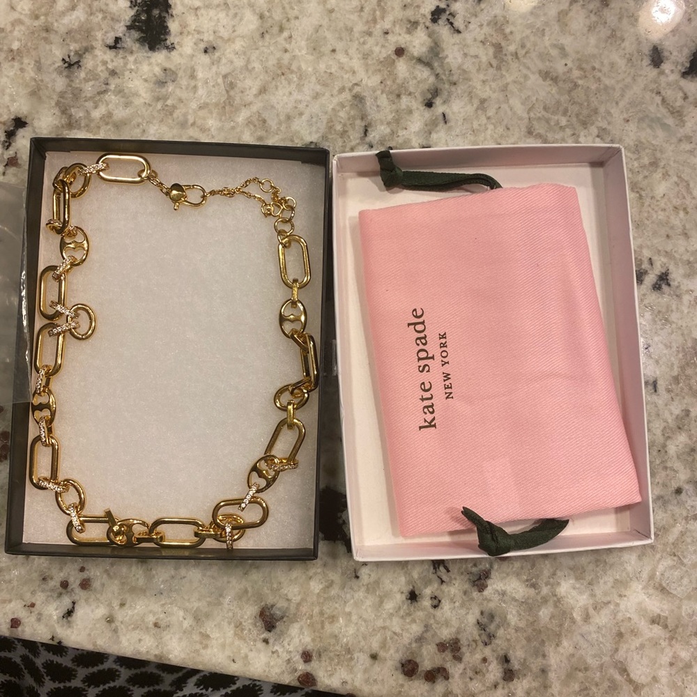 Kate Spade Stay Connected Goldtone Cubic Zirconia Chain Necklace - Picture 3 of 4